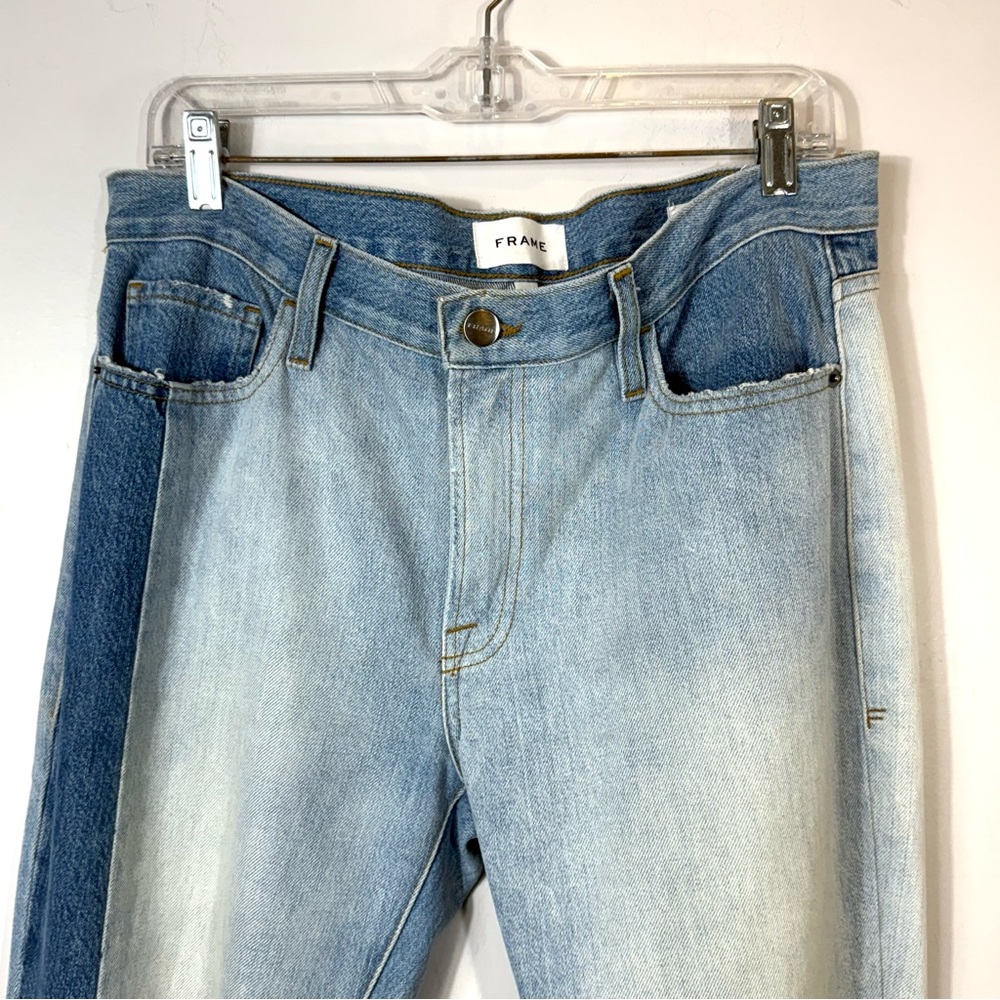 Frame Denim Blue Patchwork Ankle Cropped Jeans Us… - image 6